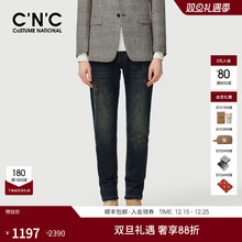 CNC男装25秋冬磨毛logo蜘蛛刺绣修身水洗男士牛仔裤厚款直筒长裤