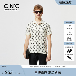 男 CNC男装 春夏新款 满身LOGO短袖 翻领透气微弹休闲polo衫