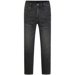 CNC男装春夏新款轻奢字母logo图案压花长裤时尚潮流牛仔裤男