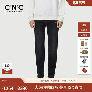 CNC男装25秋季新款刺绣LOGO男士加绒牛仔裤时尚潮流牛仔长裤微弹