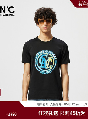CNC男装25夏季新款logo印花图案男士短袖黑色舒适透气合身圆领T恤