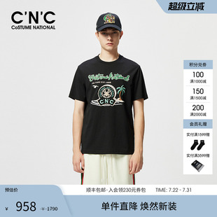 黑色時(shí)尚 CNC男裝 logo像素風(fēng)短袖 T恤25春夏新款 休閑潮牌刺繡體恤