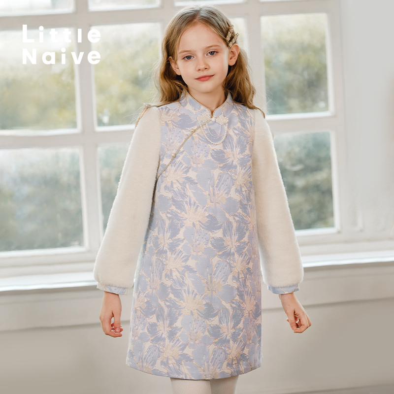 女童金貂绒中国风改良旗袍