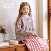 Little 女童丝绒百褶半身裙羽绒裤 Naive套装 儿童秋冬翻领针织开衫