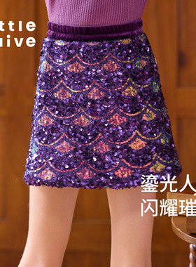 LittleNaive半身裙儿童冬季加绒红色圣诞裙子女童法式人鱼半裙