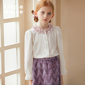 衬衣儿童长袖 Little 上衣 春秋新款 甜美法式 Naive女童泡泡袖 衬衫