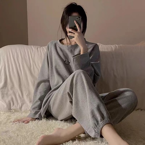 睡衣女纯棉华夫格可外穿家居服