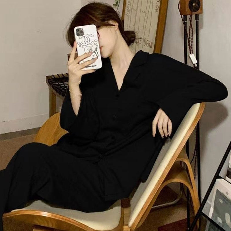 睡衣女春秋季纯棉长袖长裤可外穿少女简约网红ins黑色家居服套装,女士内衣/男士内衣/家居服,睡衣/家居服套装,淘宝优惠券,粉丝福利购,淘宝优惠卷