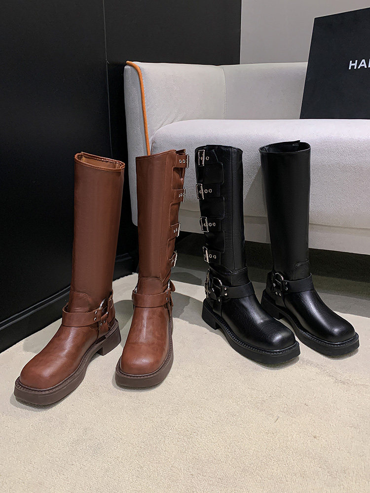 BLOCK HEEL BOOTS SQUARE TOE SLEEVE BIKER RIDER FASHION BOOTS WOMENS VINTAGE BROWN WESTERN COWBOY BOOTS SUMMER TIDE