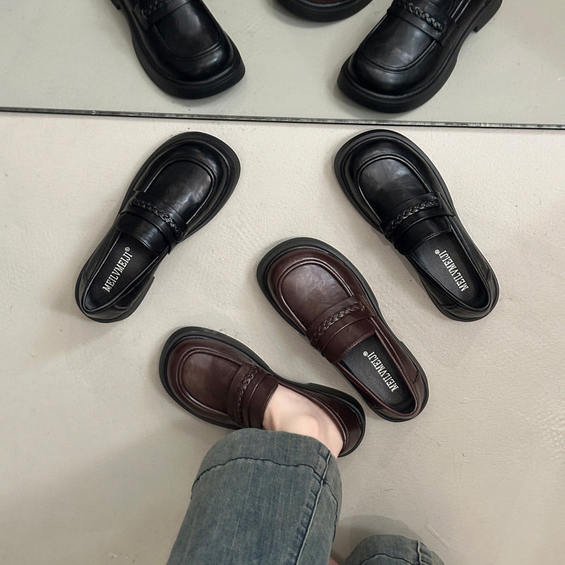 小皮鞋女2025新款厚底乐福鞋轻便一脚蹬黑色单鞋英伦风气质制服鞋