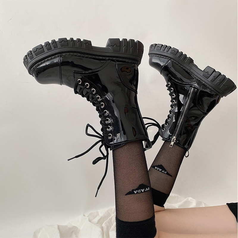 花恋曲马丁靴女布橡胶底中筒靴