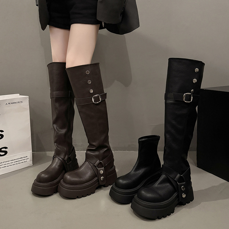 可拆卸两穿厚底增高长筒靴女短靴2025新款秋冬加绒高筒堆堆骑士靴