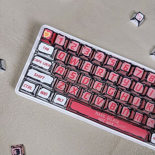 漫画粉白主题原厂高度PBT粉甜心机械键盘键帽65/75/87/98/100/104
