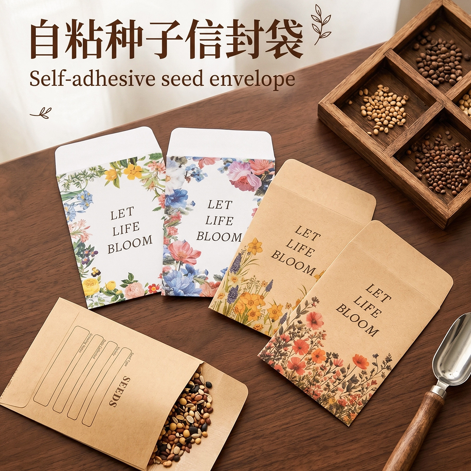 牛皮纸种子信封袋中式自粘胶口水胶信封蔬菜种子收纳信封包装纸袋