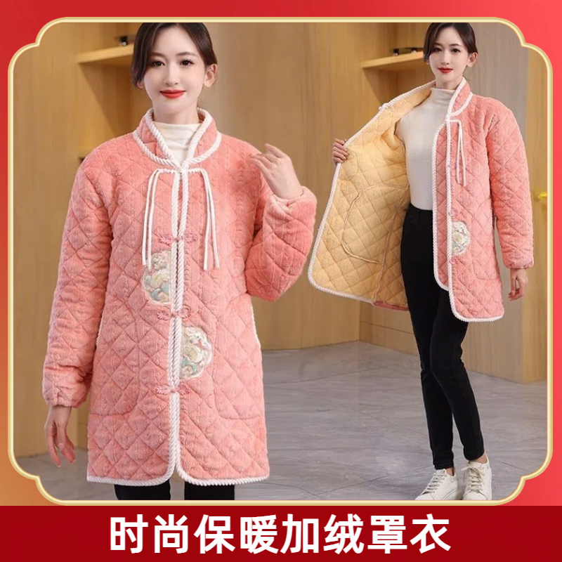 罩衣女2026新款冬季加绒加厚可外穿棉衣好看的干活穿的防脏中长款