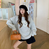 NVPVVA 秋冬百搭LOGO米粒绣圆领毛衣韩系宽松慵懒风针织衫 上衣女