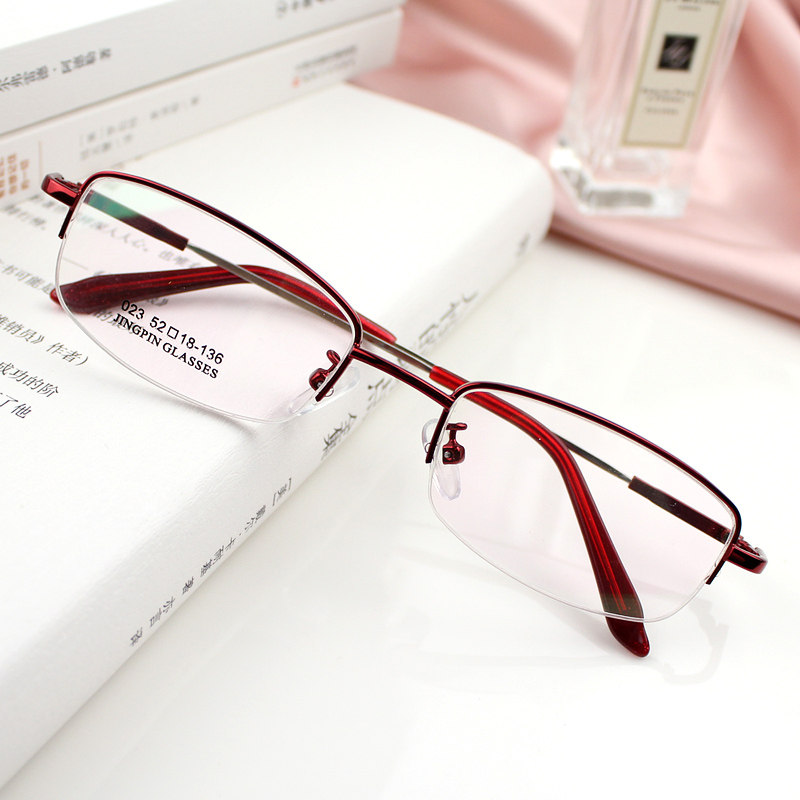 超轻可弯曲半框记忆钛金属合金近视眼镜架女可配度数方框防蓝光红