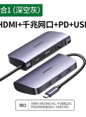 Ugreen绿联CM212扩展坞typec转hdmi网卡6合1集线器USB4k拓展50771