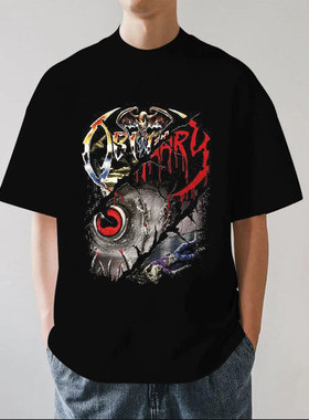 死亡金属乐队OBITUARY生死簿摇滚美式落肩重磅纯棉男短袖T恤宽松