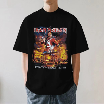Iron Maiden铁娘子乐队280g重磅纯棉男士短袖T恤欧美夏季透气宽松