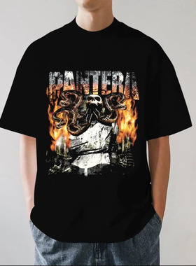 Pantera潘多拉乐队欧美金属摇滚落肩夏季重磅纯棉男女短袖T恤宽松