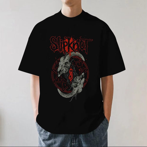 slipknot活结乐队短袖T恤男女夏季纯棉美式金属摇滚休闲宽松印花