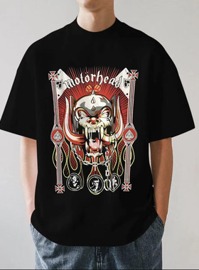 Motorhead乐队摩托头街头嘻哈摇滚金属重磅280g纯棉男短袖T恤宽松