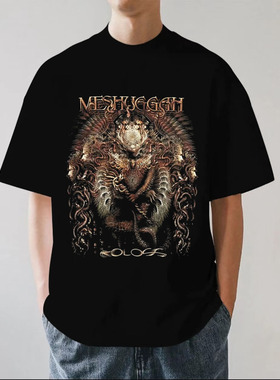 Djent鼻祖瑞典Meshuggah乐队重金属摇滚落肩重磅纯棉短袖T恤宽松