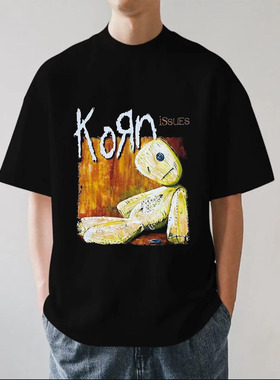 Korn Issues科恩乐队摇滚金属vintage重磅280g纯棉男短袖T恤宽松