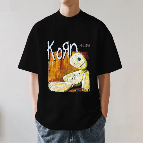 Korn Issues科恩乐队摇滚金属vintage重磅280g纯棉男短袖T恤宽松