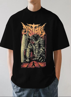 DISTANT欧美缓拍死核乐队金属摇滚朋克重磅280g纯棉男短袖T恤宽松