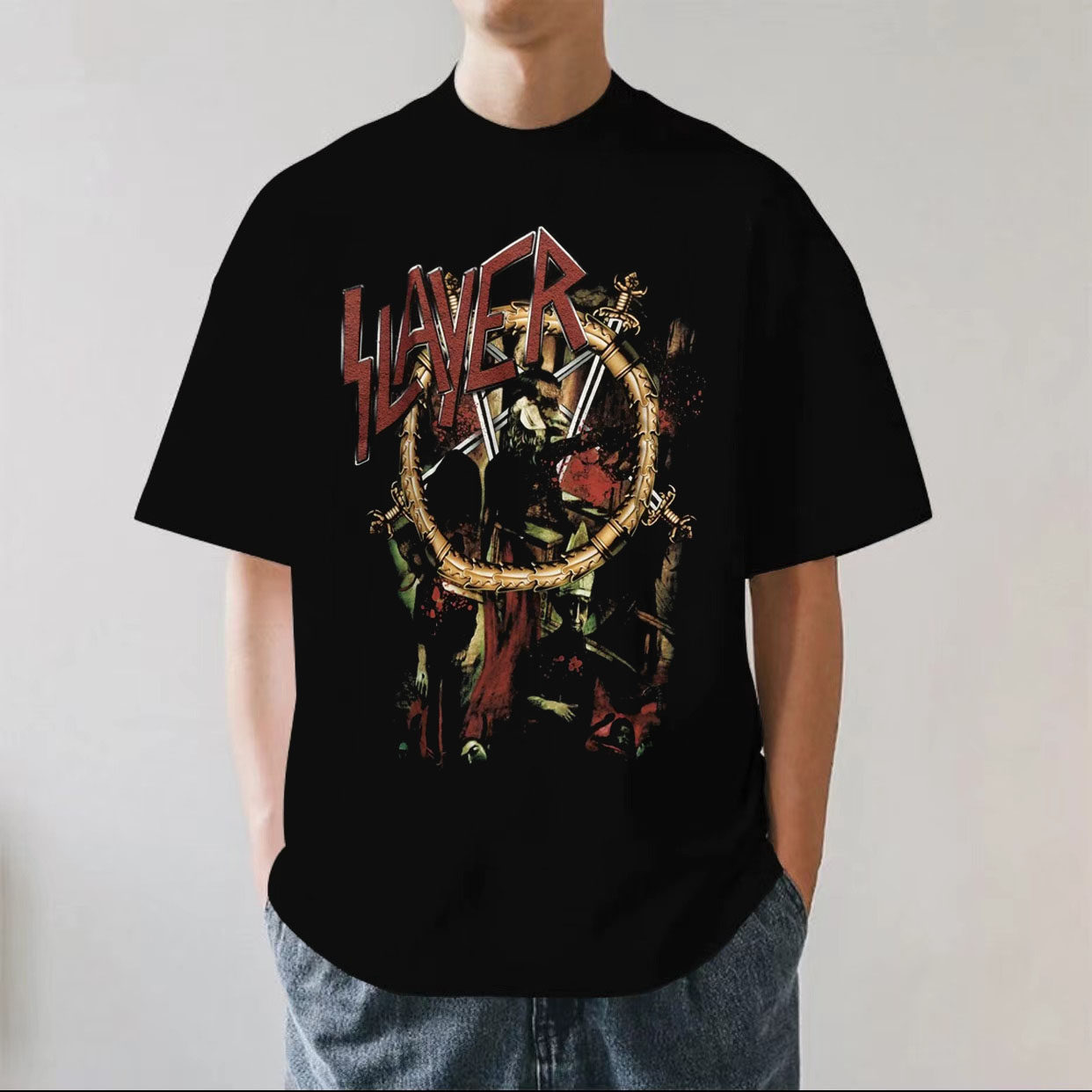 Slayer乐队周边摇滚欧美激流重金属夏季重磅男女纯棉短袖T恤宽松