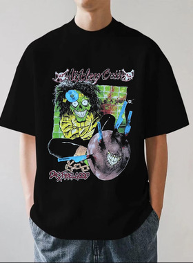 Motley Crue克鲁小丑乐队美式金属摇滚280g重磅纯棉男短袖T恤宽松