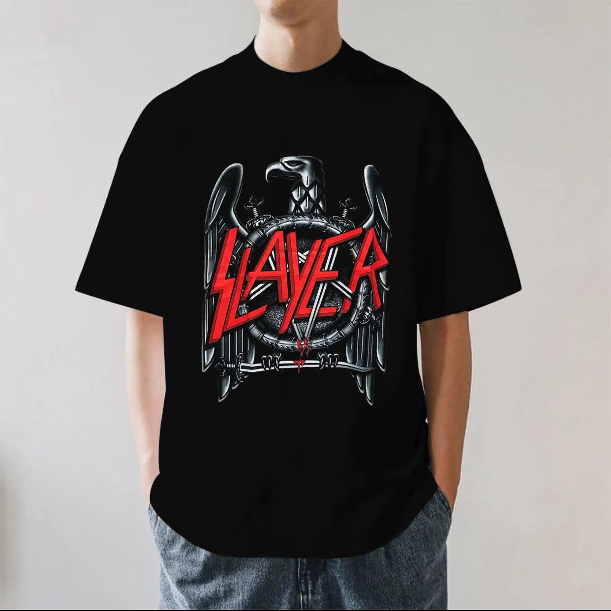 美式重金属Slayer乐队嘻哈潮牌朋克摇滚街头重磅纯棉短袖T恤宽松