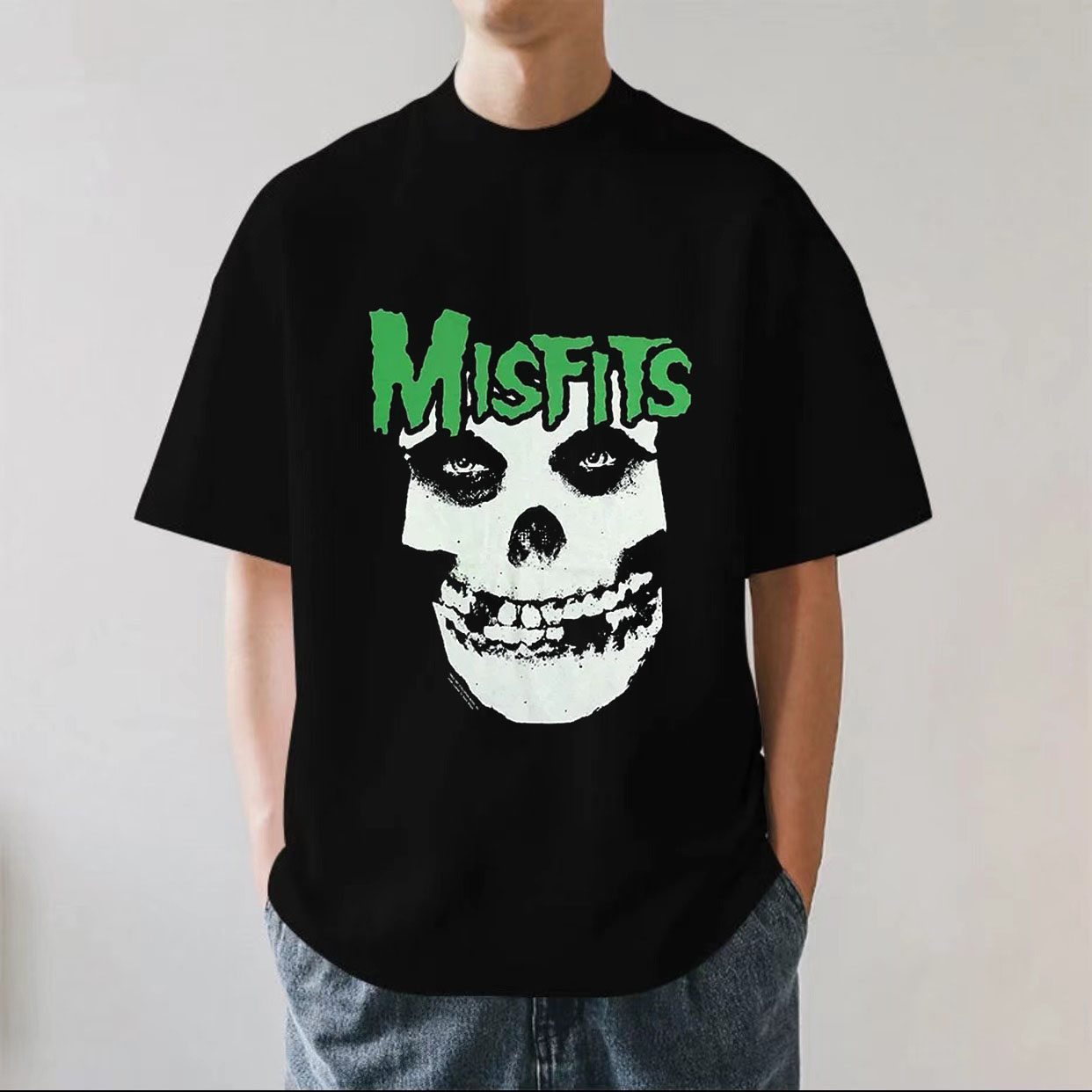The Misfits乐队美式复古摇滚透气宽松280g重磅纯棉男短袖落肩T恤