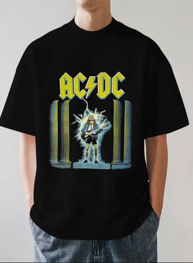 ACDC乐队欧美复古重金属硬摇滚高街潮流重磅280g纯棉短袖T恤宽松