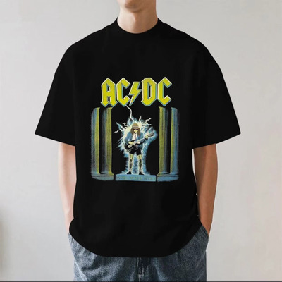 ACDC乐队欧美复古重金属硬摇滚高街潮流重磅280g纯棉短袖T恤宽松