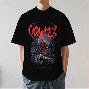 Carnifex刽子手乐队金属摇滚欧美夏季落肩重磅男纯棉短袖T恤宽松