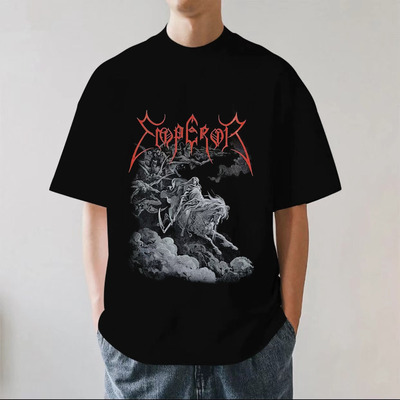 Emperor帝王乐队挪威黑金属摇滚美式复古重磅280g纯棉短袖T恤宽松