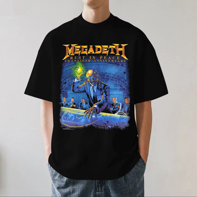 Megadeth乐队280g重磅纯棉男士短袖T恤摇滚金属夏季落肩透气宽松