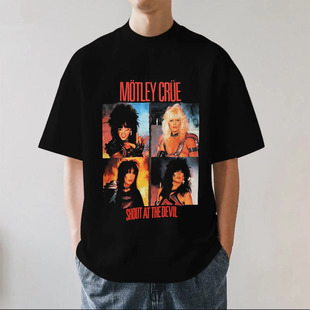 MOTLEY CRUE克鲁小丑乐队欧美摇滚重金属重磅280g纯棉短袖T恤宽松