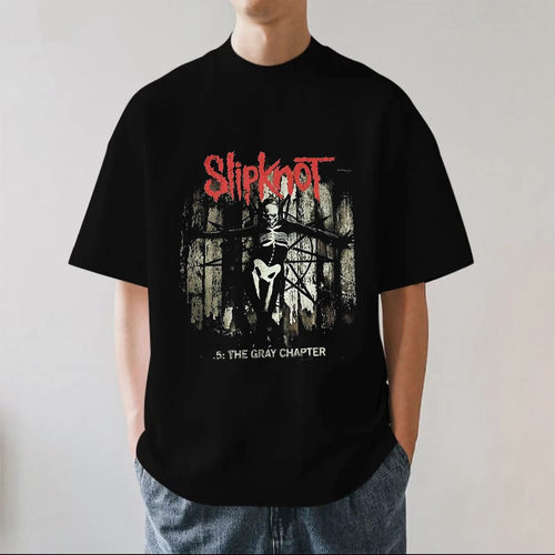 Slipknot活结乐队美式摇滚复古重磅280g纯棉短袖T恤宽松高街朋克