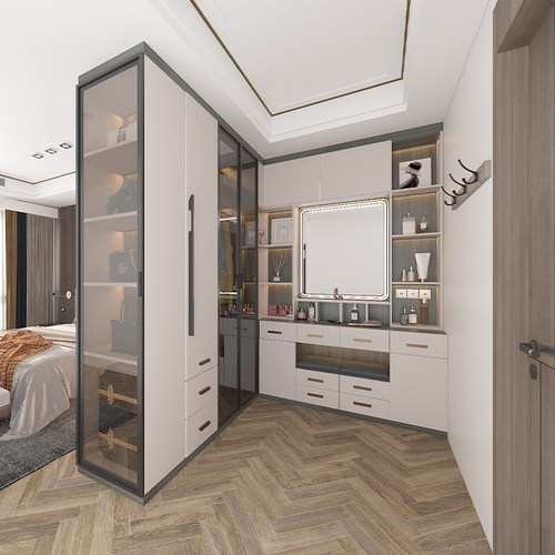 欧铂丽轻奢衣柜全屋定制转角衣帽间一体组合柜整体卧室柜转角衣柜