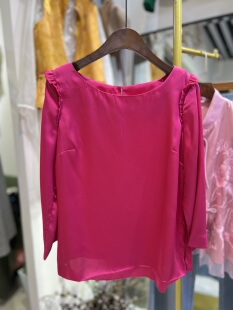 轻奢欧货原创设计宽松百搭圆领长袖 女上衣 真丝斜纹绸桑蚕丝衬衫