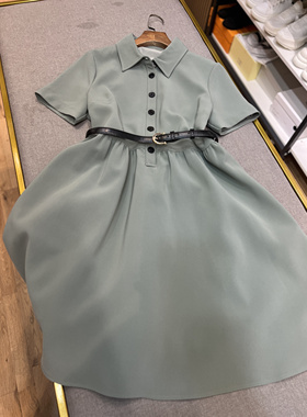 Th纯Yuan 2024夏季新款女装连衣裙气质收腰显瘦短袖衬衫领醋酸裙