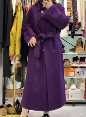 轻奢欧货高端女装宽松百搭腰带苏力大衣羊驼绒羊绒大衣长毛外套女