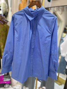 轻奢欧货原创设计宽松百搭翻领长袖 女上衣 纯棉衬衫