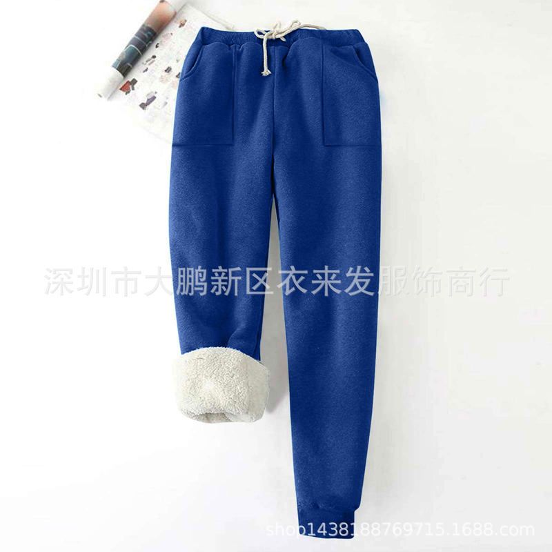亚马逊跨境北极绒运动裤女冬季宽松加大加肥加绒加厚哈伦保暖卫裤