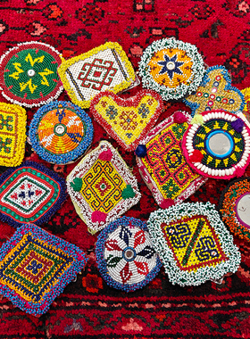 阿富汗手工老绣片串珠太阳盘肚皮舞腰链牛仔服包包DIY配件 BOHO风