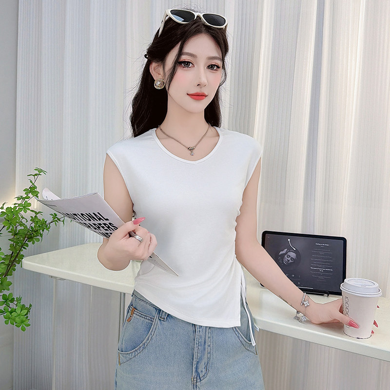 白色不规则短袖t恤女夏2026新款减龄洋气修身显瘦小个子短款上衣